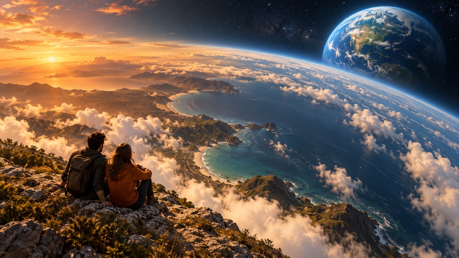 Original concept illustration for earth zoom out; not a generated video result