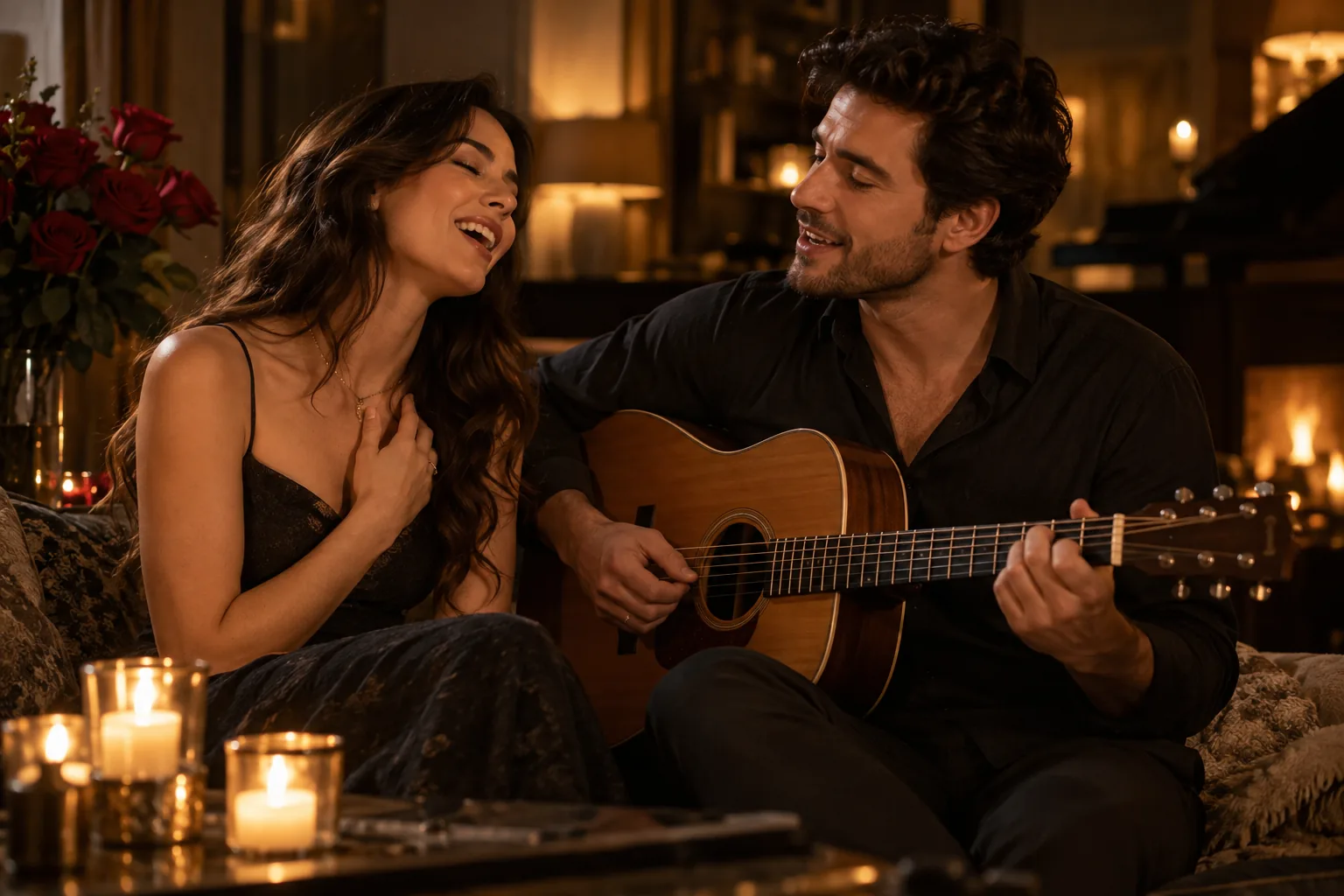 AI concept of a couple sharing an acoustic singing session